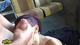 martyr fucks young brunette with big tits on the bus in passionate encounter