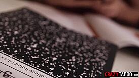 Small tits brunette stepdaughter gets blowjob and hard fucking from stepdad with monster cock