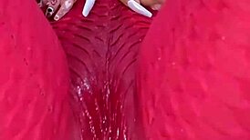 Colombian amateur rubs pussy through wet leggings