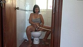 perverted french milf gives jerk off instructions while pissing from her hairy pussy