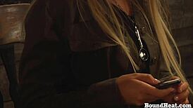 Pale White Big Boobs Lesbian Slave Moans from Fingering!