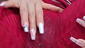 Colombian amateur rubs pussy through wet leggings