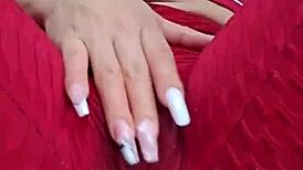 Colombian amateur rubs pussy through wet leggings