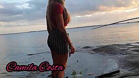 petite wife gives to unknown fisherman and gets cumshot! 😏