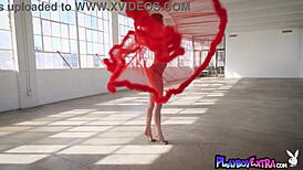 skinny redhead teen madeline amour dances flexibly in lingerie, teasing her body