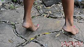 Jet setting jasmine goes barefoot in the garden for foot fetish pov.