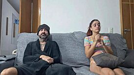 My stepsister watched tv with me, laid on my lap, and i risked a handjob that led to creampie