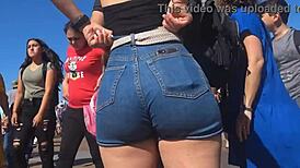 Caught a candid view of that big ass in tight shorts outdoors