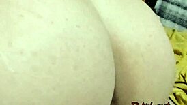 woman takes cum on face while squirting