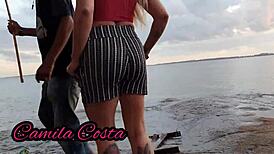 petite wife gives to unknown fisherman and gets cumshot! 😏