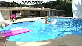 Ally Ann deepthroats huge cock poolside