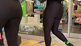 Yoga pants season with candid hidden big ass and leggings focus.