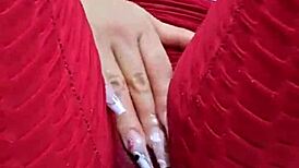 Colombian amateur rubs pussy through wet leggings