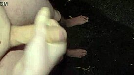 Amateur masturbates big cock naked outdoors at night