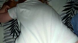 Pretty stepsister with big ass and juicy tight pussy comes to fuck after dinner, turn up the TV so parents don't hear her orgasm