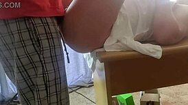 Close up office table fuck with moaning big ass vagina shaking cum on ass.