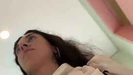 Friend Cums On My Face In Public Cafe For Food With Sperm During Cumwalk And Flashing Skirt