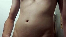 Undressing in the bathroom for solo masturbation with small waist