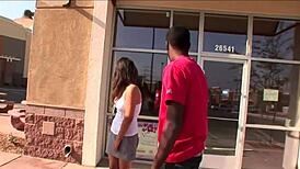 Beautiful Ebony Slut Blows European Cock in Interracial Group Sex