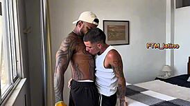 massive brazilian cock fucks transguy raw, finishes on pussy with rough intensity