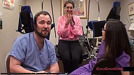 Behind the Scenes at Tampa University Entrance Physical with Kitty Catherine in Latex Gloves