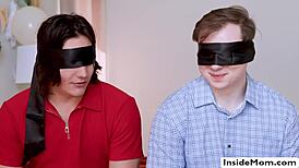 omg two milfs blindfold their stepsons and start riding those dicks like crazy 😈