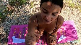 bold face fucking big ass bent over, clothes ripped, wet trimmed pussy on lake