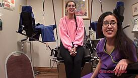 Behind the Scenes at Tampa University Entrance Physical with Kitty Catherine in Latex Gloves