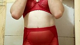 I Feel So Aroused as This Sexy Transsexual in Lingerie and Miniskirt Shows Off Her Small Cock and Ass