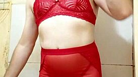 I Feel So Aroused as This Sexy Transsexual in Lingerie and Miniskirt Shows Off Her Small Cock and Ass