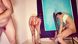 uttaran20 and sisters fuck stepbrother in homemade threesome with face fucking and cumshot.