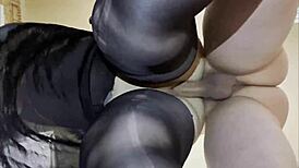 Oh man, I'm banging my fat girlfriend doggy style in the kitchen with her pantyhose on