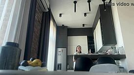 Sexy Fit Brunette Does Housework Without Panties