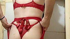I Feel So Aroused as This Sexy Transsexual in Lingerie and Miniskirt Shows Off Her Small Cock and Ass