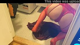 Slave pees in red lingerie compilation
