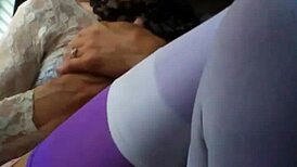 Big shemale cock gets stroked by mature transsexual in casual scene