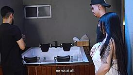 Antonella Jones takes on two huge bbc plumbers, gushing while husband stays clueless