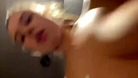 Big dildo pounds shaved pussy and ass