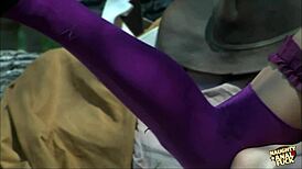 A brunette with small tits rides guy in outdoor anal doggystyle