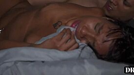 ebony slut gettin huge creampie in her pussy, rough quickie.