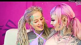 Anuskatzz, heavily tattooed, fucks an alternative bimbo from australia with crazy toys