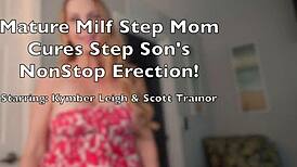 mature milf step mom gives blowjob to cure step son's erection.