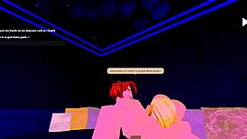 Stepmom sucks the cock of her stepson while his father works on Roblox.