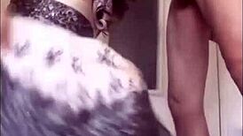 Fucking white woman standing from behind in satin panties and high heels