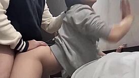 Eighteen-year-old roommate with big ass rides big cock passionately without stopping in tight pussy action