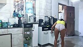 He can't hold back his arousal seeing me in the kitchen 😏