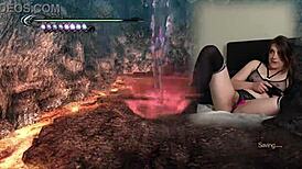 In this homemade video, a sexy brunette bimbo with pigtails and natural tits plays Bayonetta episode 5 while masturbating with Lovense connected toy until orgasm.