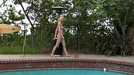 uh, this blonde babe gia love gives an amazing outdoor deepthroat blowjob with some foot fetish and ball licking action, y'know?