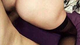 the mature wife wore stockings as her ass trembled in the pov homemade scene.