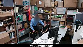 Cute brunette teen shoplifter Penelope Reed gets strip searched and fucked.